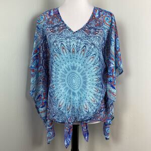 DressBarn Boho Sheer Front Tie Blouse Large Coverup Patriot